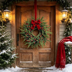4 Pcs Mini Christmas Wreaths for Cabinets 9" Christmas Kitchen Cabinet Small Wreaths with Green Norfolk Pine Needle Red Berry for Indoor Outdoor Farmhouse Home Wall Window Festival Wedding Decor - Image 2