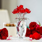 Handmade Red Crystal Glass Rose Figurine with Base Table Centerpiece Decor - Image 6