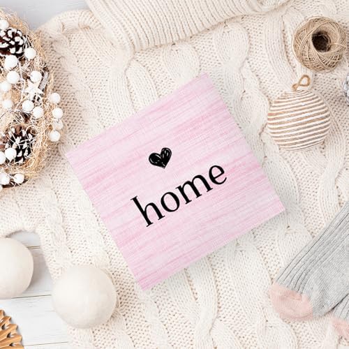 Home Sign, Home Signs for House Decor, Welcome Sign, Rustic Farmhouse Desk Decor Wood Block Box Plaque for Living Room Wall Shelf, Housewarming Gifts (Pink) - Image 6