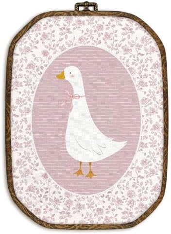 dvhdajed Coquette Pink Bow Goose Wall Art Decor, Preppy Goose Framed Canvas Art, Pink Nursery Wall Decor, Gooses Floral Octagon Wall Hanging Decor for Baby Nursery Bedroom Living Room, 10.2x7 Inch by dvhdajed