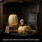 Gold Halloween Pumpkin Decor, Small Resin Pumpkins Set of 2 - Image 6