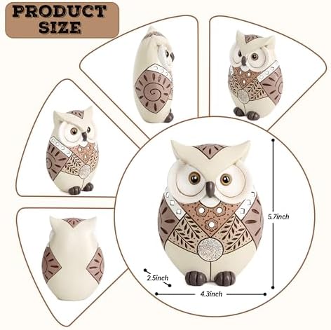 Boho Owl Statue Home Decor Accents, Indoor Animal Decor for Shelf Mantle - Image 3