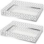 2 Pcs Silver Metal Crystal Mirror Tray - 11.2"x8.1" Table Centerpieces Tray, Multi-Functional Display for Flowers/Cupcakes/Jewelry, Vanity Organizer & Wedding Dessert Table Accent by kehail