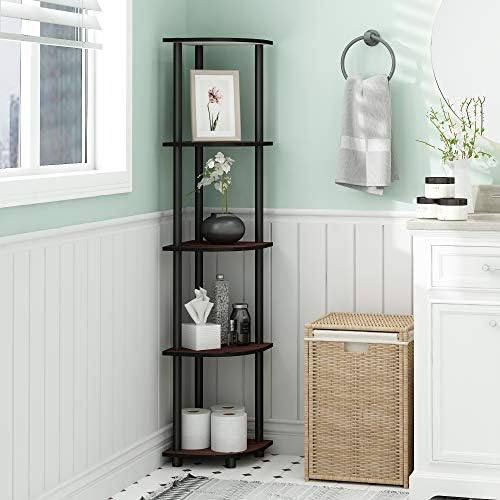 Furinno TURN-N-TUBE Corner Shelf, 5-Tier Corner Bookshelf, Open Storage Shelves, for Organization and Storage, Living Room, Home Office, Garage, Bedroom, Dark Cherry - Image 2