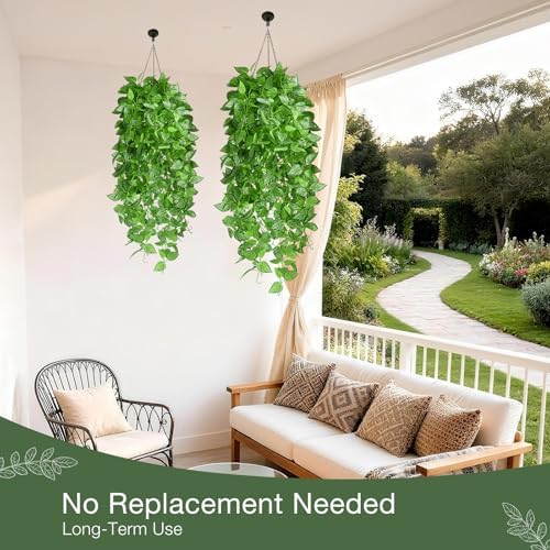 Artificial Watermelon Pattern Vines 4 Pack, 40" Fake Hanging Plants for Wall Decor Indoor, Unique Pattern Leaf Vines for Bookshelf Boho Living Room Bedroom Decor - Image 6