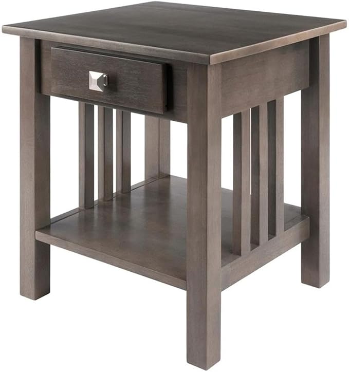 Pemberly Row Transitional Solid Wood Storage End Table, Oyster Gray Finish by PEMBERLYROW