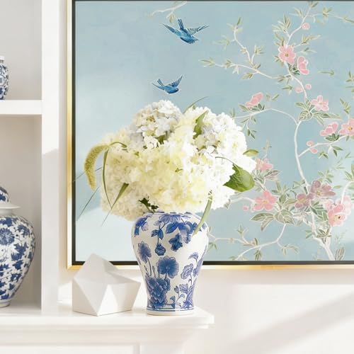 11″ Blue & White Ginger Jar with Lid Classic Peony Home Decor Aesthetic - Image 3