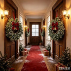 8 Set Christmas Hanging Wreaths Small Snow Flocked Artificial Cedar Wreaths with Red Velvet Ribbon Bronze Bells Mini Faux Greenery Wreath for Front Door Porch Cabinet Window Xmas Holiday Decorations - Image 4