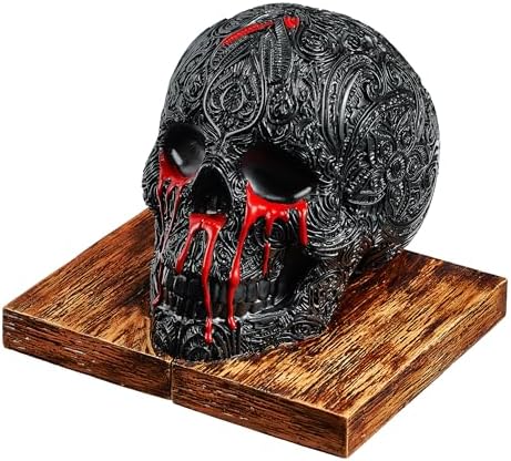 Skull Book Ends Gothic, Lifesize Human, Heavy-Duty Bookends, Skeleton Decorations, Bookends for Shelves, Heavy Books, Black Skull Design Bookend 7x5.1x6.3, Spooky Decor, Holiday - Bloody Black & Red - Image 7