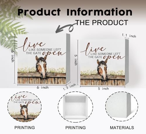 Horse Decor Sign, Farm House Cottagecore Animal Wooden Signs, Rustic Farmhouse Animal Live Like Someone Left The Gate Open Wood Sign Home Decor, Horse Gifts For Women 6x6 - Image 7