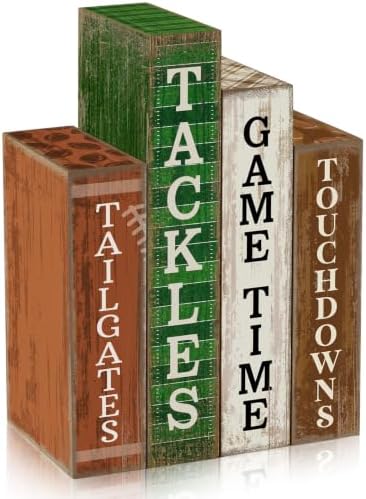 Lineshading 4 Pcs Fall Football Decor, Wooden Books Block Signs Home Tray by Lineshading