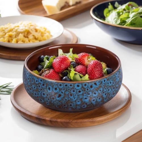 5.9“ Blue Ceramic Decorative Bowl – Pottery Key Bowl for Entryway Table, Candy Dish, Jewelry Trinket Dish, Fruit Bowl for Kitchen Counter, Rustic Blue Glazed Bowl for Home Decor - Image 4
