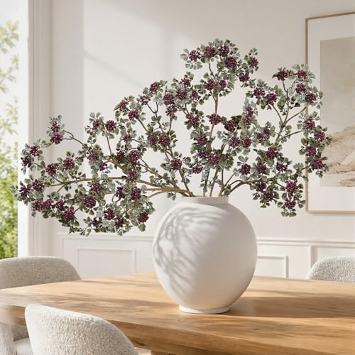 5 Pcs 23.62 Inch Burgundy Berry Stems, Fake Plants Summer Faux Berry Stems Branches Artificial Sedum Berry Spray Picks for Vase Home Farmhouse Garden Wedding DIY Decorations by FancyPlus