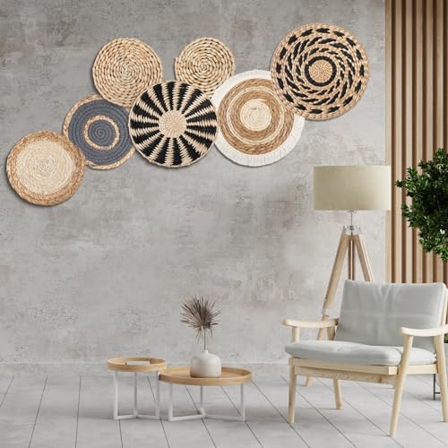 CroBlissful 7 Pcs Boho Wall Baskets Woven Seagrass Round, Classic - Image 6