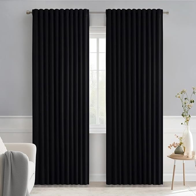 MIULEE Black Back Tab Blackout Curtains 66x84 Inch Length 2 Panels Set | Rod by MIULEE