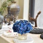 Rose Silk Flower Arrangement Artificial Vivid Rose in Glass Vase with LED Light Elegant Centerpiece for Home Wedding Bathroom Table Shelf Decoration (Navy Blue) - Image 5