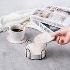 6Pcs Absorbent Coasters Set with Holder,Ceramic Drink Coaster,4 in（A5） - Image 5
