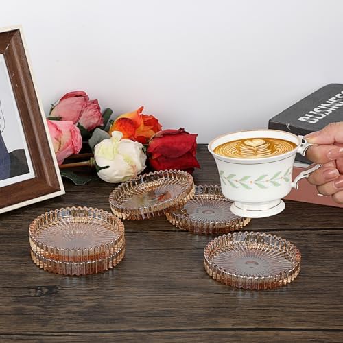 Modern Clear Coasters Set of 5- Glass Cute Coasters for Drinks, Amber - Image 5