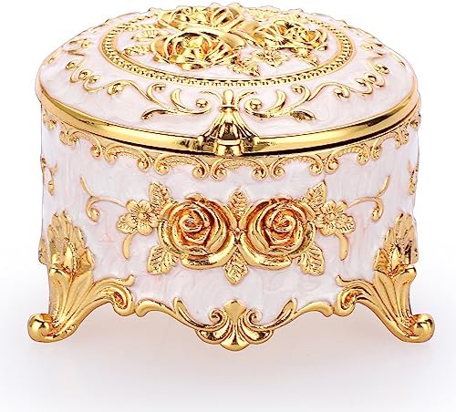 Hipiwe Vintage Round Jewelry Box Small Metal Trinket Storage Organizer by Hipiwe