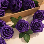 Hot Pink Foam Rose 50pcs Real Looking Fake Purple Rose with Stems Leaves for Home Decoration Party Garden Centerpieces DIY Wedding Bouquets（Hot Pink&Purple） - Image 7