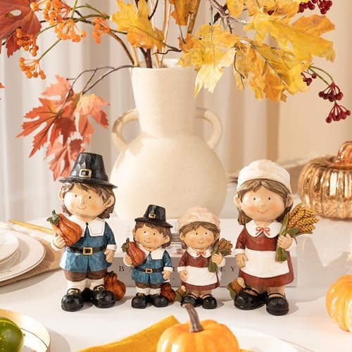 Valery Madelyn Fall Decorations for Home, 2 Pcs Fall Decor for Table Indoor Outdoor, Resin Thanksgiving Decorations Garden Pumpkins Pilgrim Figurines for Autumn Harvest Porch Tiered Tray, 5" - Image 6