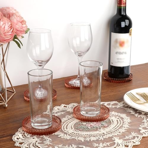 Modern Clear Coaster Set of 5- Glass Coasters for Drinks, Clear Red - Image 2