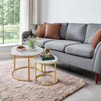 aboxoo Coffee Table Nesting White Set of 2 Side Set Golden Frame Circular Round - Image 5