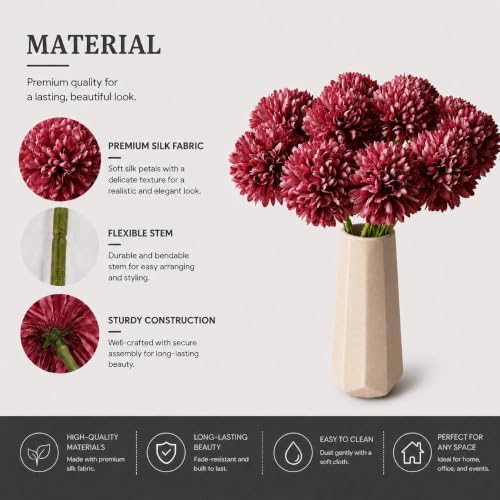 Mandy's 12pcs Artificial Mauve Ball Chrysanthemum Flowers - Image 4