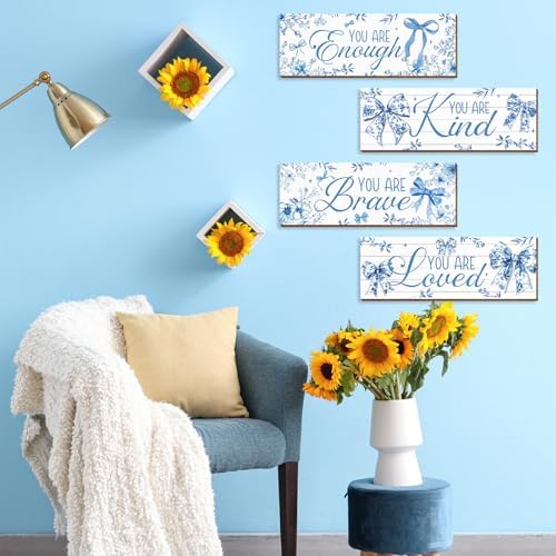 Riletese 4 Pcs Blue Flower Coquete Bow Room Decor, Teen Girls Trendy Preppy Wall Art Aesthetic for Bedroom Bathroom Decor, Inspirational Positive Affirmations - Image 5