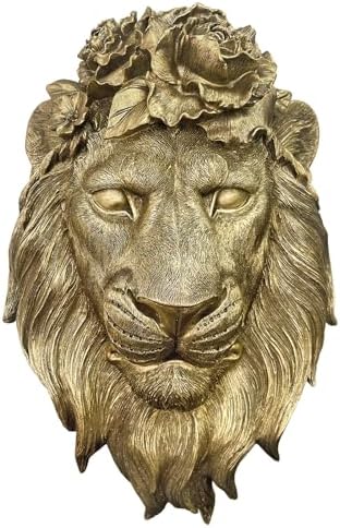 GUSFREUD Gold Animal Heads Sculptures Wall Art - Resin Faux Lion for Home Wall Decor, Lion Wall Hanging Decoration for Living Room, Bedroom & Kitchen, Unique Gift Idea - Image 2