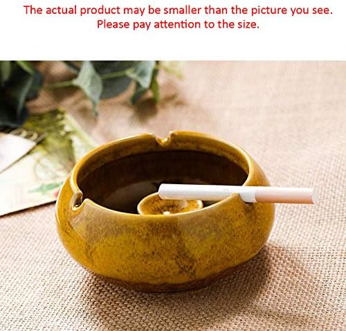 Lependor Ceramic Ashtray with Lids, Windproof, Cigarette Ashtray for Indoor or Outdoor Use，Ash Holder for Smokers,Desktop Smoking Ash Tray for Home Office Decoration - Yellow - Image 3