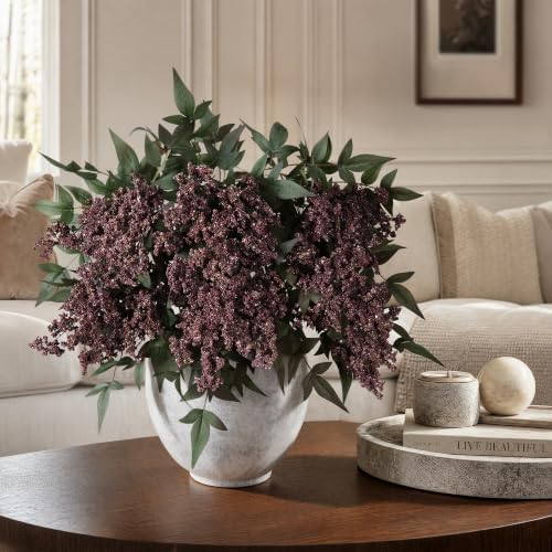 Fake Flowers 35 Inch Berry Stems Faux Flowers for Vase 3 Pcs Realistic Faux Berry Spray for Home Decor Table Office DIY Bouquet Wedding Bedroom Party Farmhouse Mantel(Dusty Plum) - Image 4