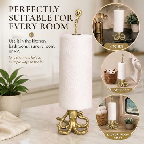 WallCharmers Gold Octopus Paper Towel Holder & Metal Toilet Paper Stand - Image 7