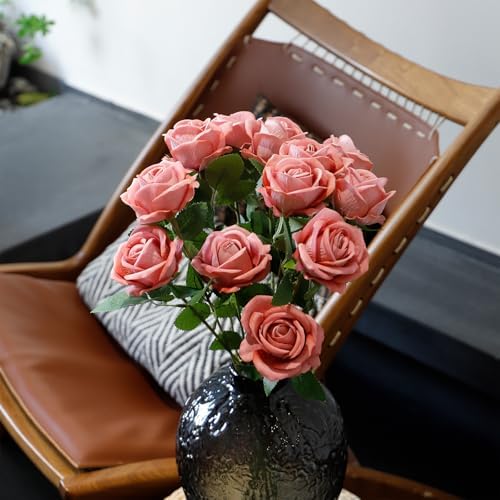 12 Pcs Artificial Rose Flowers, Silk Roses with Long Stems, Realistic Fake Roses for Wedding Centerpiece Party Home and Office DIY Decor, Cappuccino - Image 6