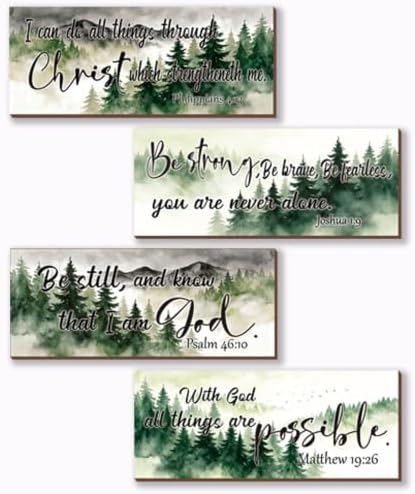 4 Pieces Forest Bathroom Decor Bible Verses Wall Decor Christian Signs Religious Art for Home Motivational Prayer Wall Art for Living Room Office Bedroom Bathroom(Forest, 10x4 Inches) by Unknown