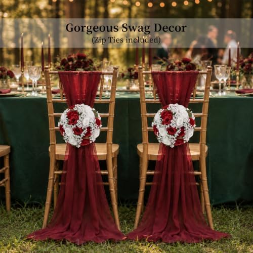 BLOSMON Fake Flowers Ball Wedding Centerpieces 2 Pcs Crimson Rose Babys Breath Artificial Flowers Center Pieces Decoration for Table Silk Kissing Floral Bouquet Arrangements for Home Party DIY Decor - Image 4