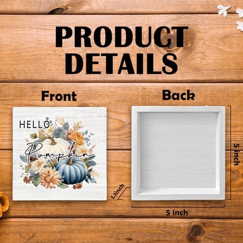 Fall Autumn Pumpkin Wood Box Decor, Rustic Theme Farmhouse Wooden Block Decorations for Home Room Wall Tabletop Shelf, Blue Pumpkin Wooden Square Decor - Image 7
