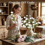 GIAUMA 8 Pcs 27" Faux Silk Peony Artificial Flowers Stems for Vase White - Image 6
