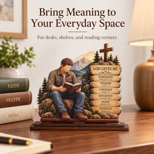 Christian Gifts for Men, Religious Gifts for Men, God Gives Me Bible Verse Wood Acrylic Plaque, Inspirational Faith Desk Decor for Husband Pastor Church Friend Coworker - Image 3