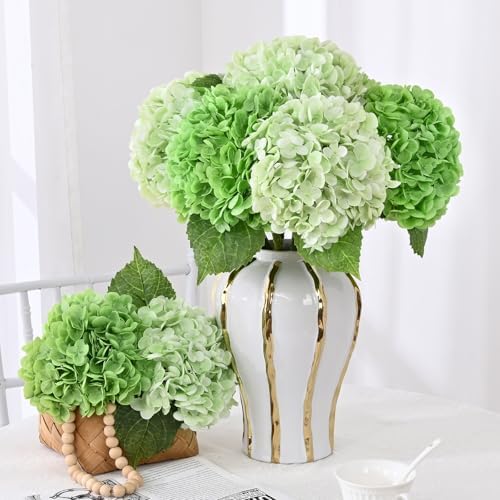 8Pcs Real Touch Hydrangea Artificial Flowers, 21" Fake Flowers, Mixed Green - Image 3