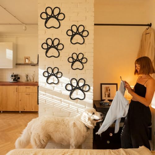 Barydat 6 Pcs Dog Room Decor Black Paw Puppy Woven Wall Hanging 3 Size Pet Wall Decor Nursery Decorations for Home Bathroom Bedroom Kitchen Dorm Art - Image 3