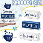 Marsui 4 Pcs Blue Winter Table Decorations Wooden Winter Tiered Tray Decor - Image 3