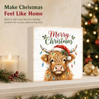 Christmas Highland Cow Decorations Wooden Box Sign Santa Hat Lights - Image 5