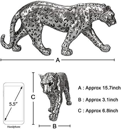 Silver Cheetah 7.1" H Statue, Cheetah Figurine Home Décor Realistic Antique Classical Leopard Statues Living Room Decor Ornament Figurine - Image 2