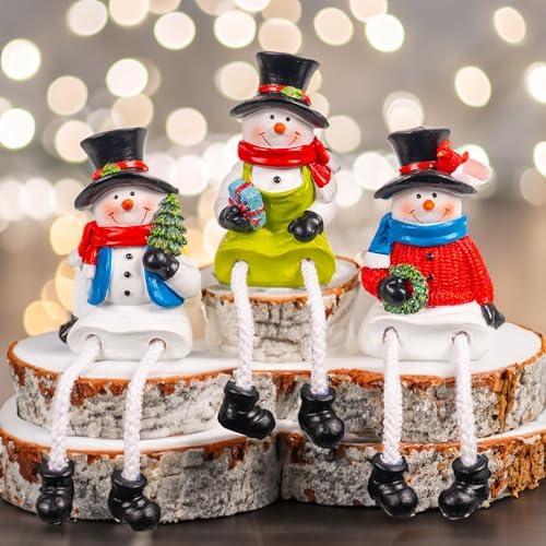 Dazzle Bright Christmas Figurines, Set of 3 Resin Santa Snowman Sitters with Dangling Legs, Xmas Table Fireplace Shelf Sitters Decorations Sitting Figurines Ornament for Indoor Home Decor - Image 6