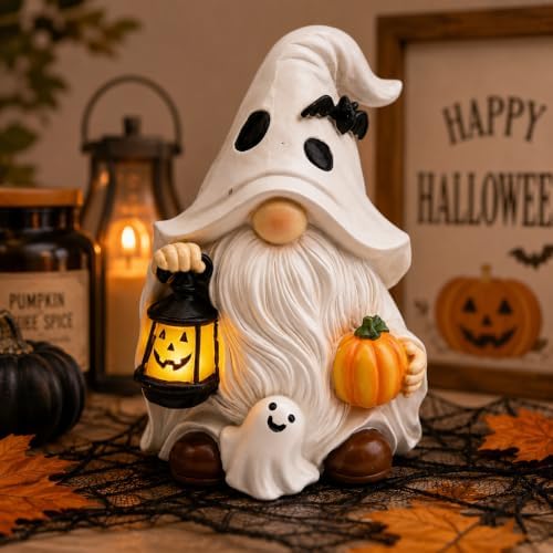 Lighted Halloween Gnome Decor Resin Ghost Figurine Gifts - Image 2