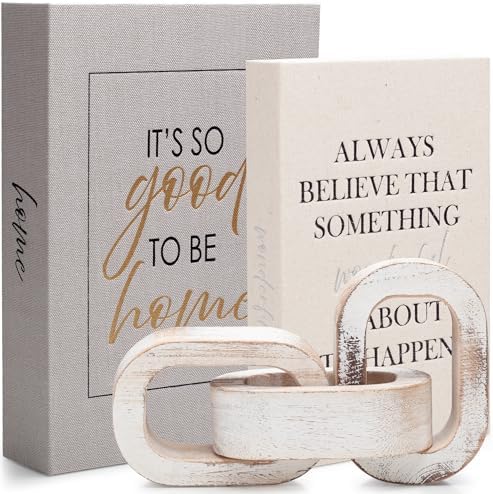 Modern Decorative Books Set of 2 Premium Linen Hardcover Faux Book Box with Reliable Magnetic Closure & Paulownia Wooden Chain by Unknown