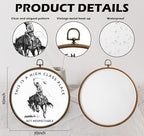 QKX Cowboy Wall Decor, Western Decor for Home, Printed Canvas Wall Hanging for Bedroom Kitchen Office, Round Wall Decoration, Ranch Decoration, Circular Wall Hanging with Hooks,5 - Image 2