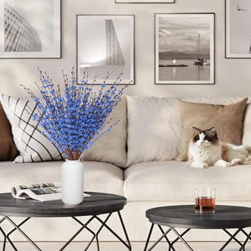 10Pcs Blue Jasmine Flowers 29.5" Artificial Pussy Willow Branches for Vase - Image 6
