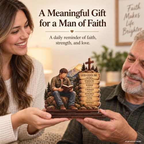 Christian Gifts for Men, Religious Gifts for Men, God Gives Me Bible Verse Wood Acrylic Plaque, Inspirational Faith Desk Decor for Husband Pastor Church Friend Coworker - Image 6